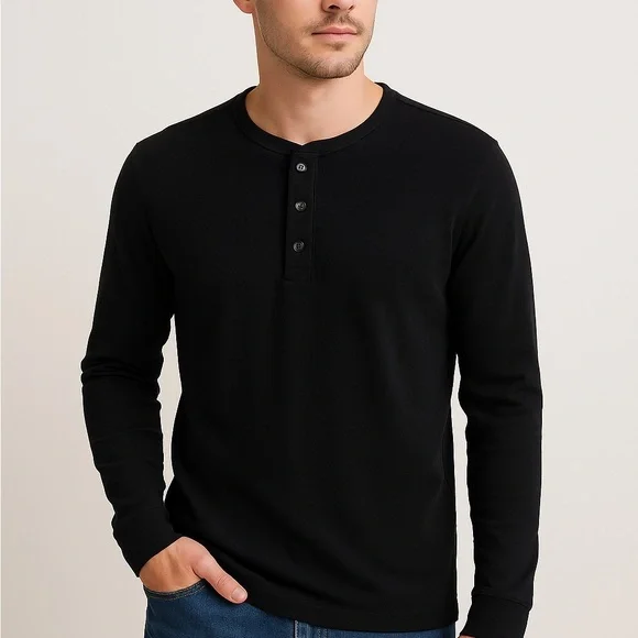Mens Sonoma Henley Long Sleeve Shirt Black Size M Casual‎ Staple Kohl’s NWT